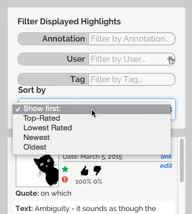 The current filtering and sorting features on InfiniteUlysses.com